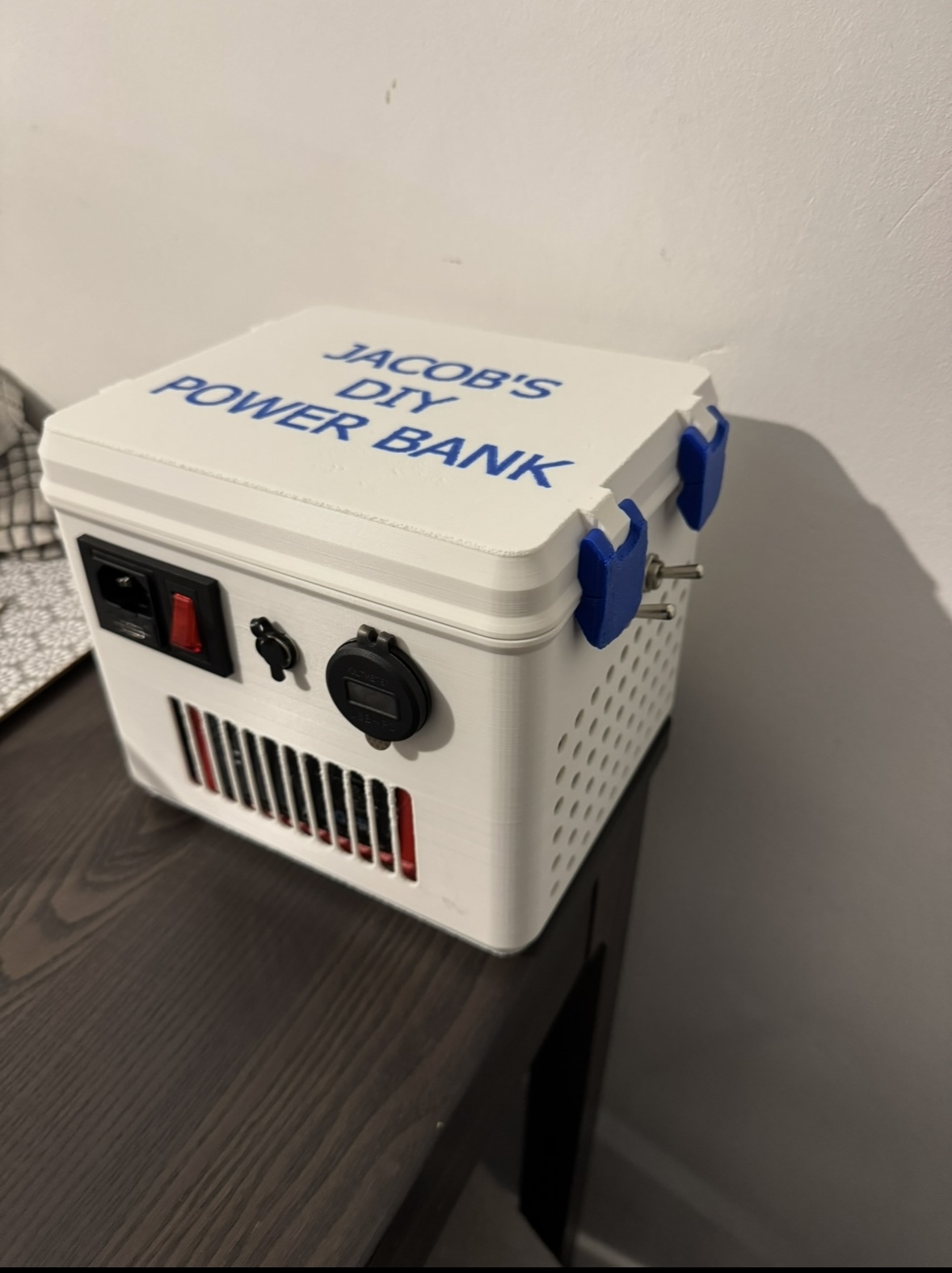 Custom 3D printed charging station, angled view