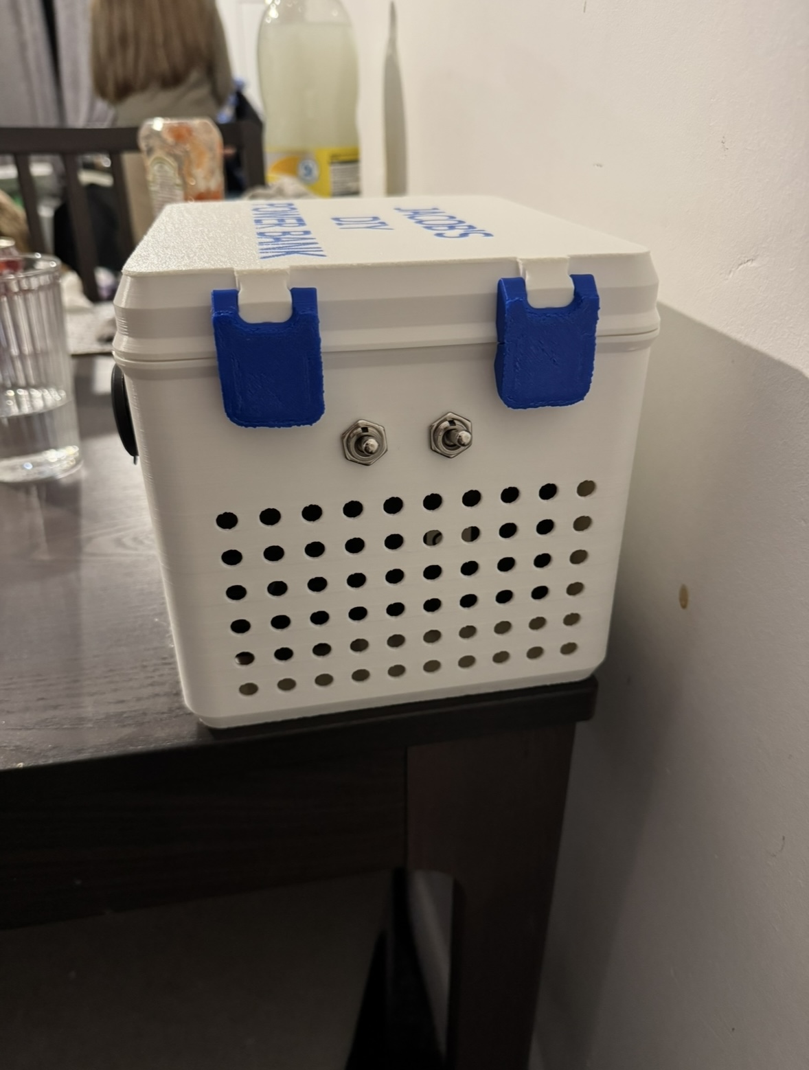 Custom 3D printed charging station, side view