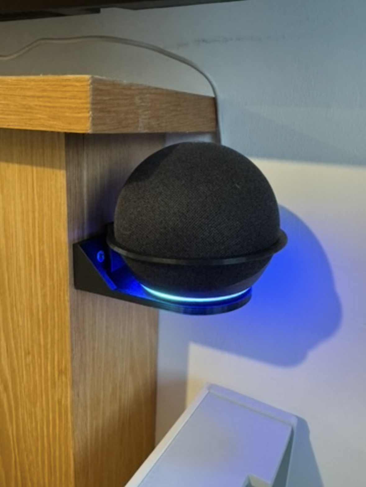 3D printed Echo Dot wall mount, close up