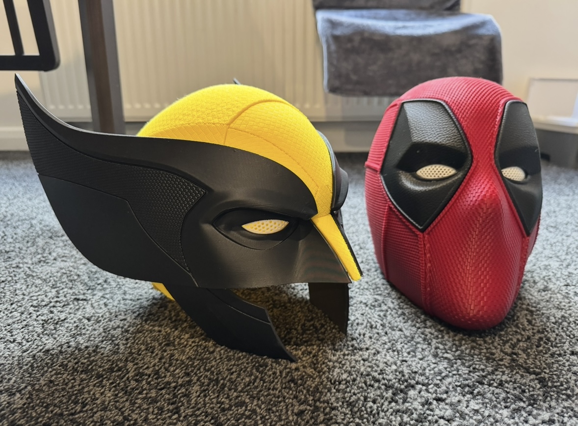 Medium 3D printed helmet with fins, side view