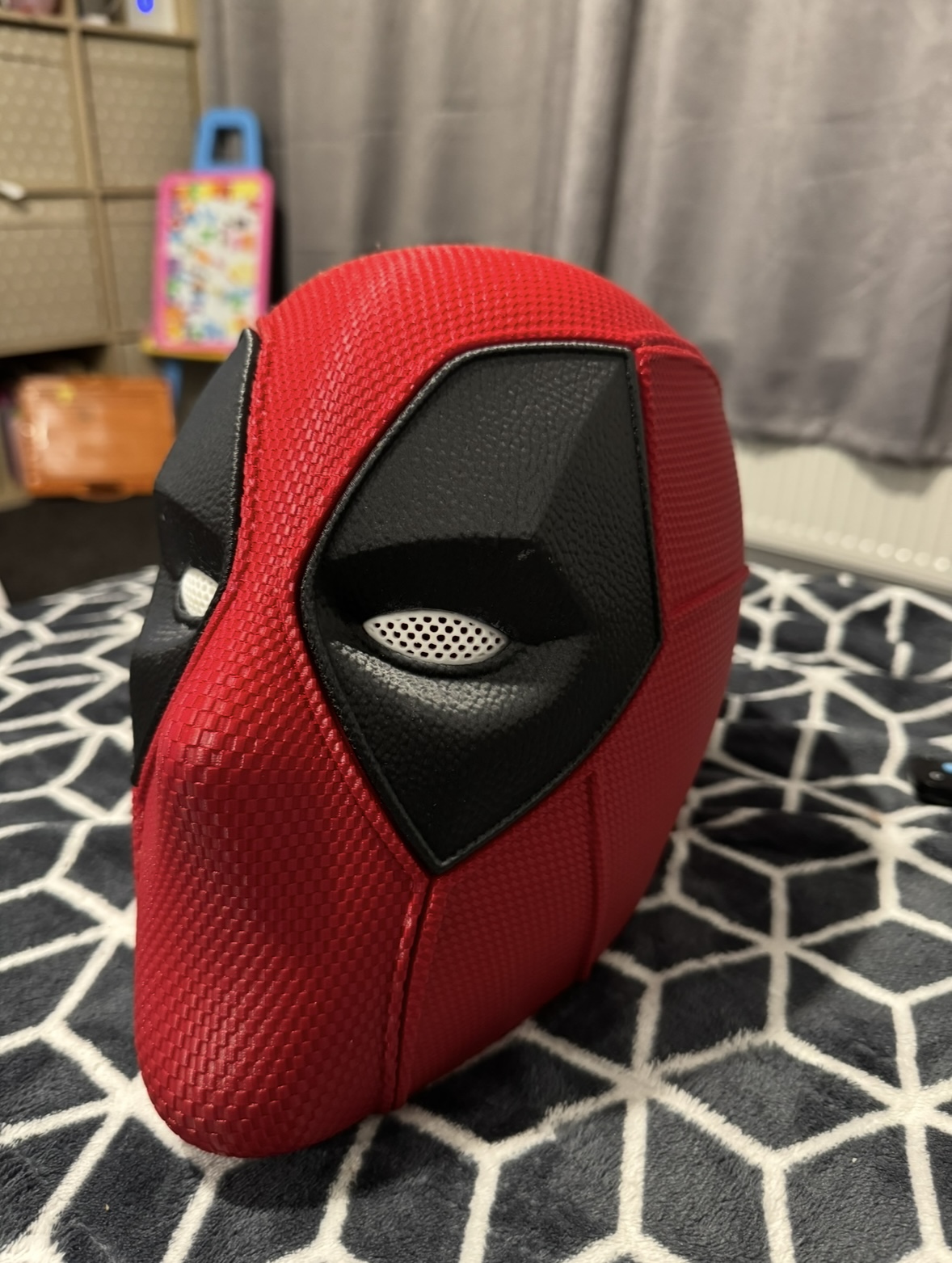 Medium red 3D printed helmet, front view