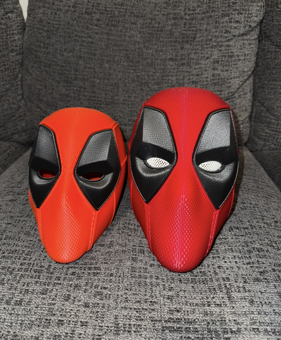 Medium red 3D printed helmet, front view