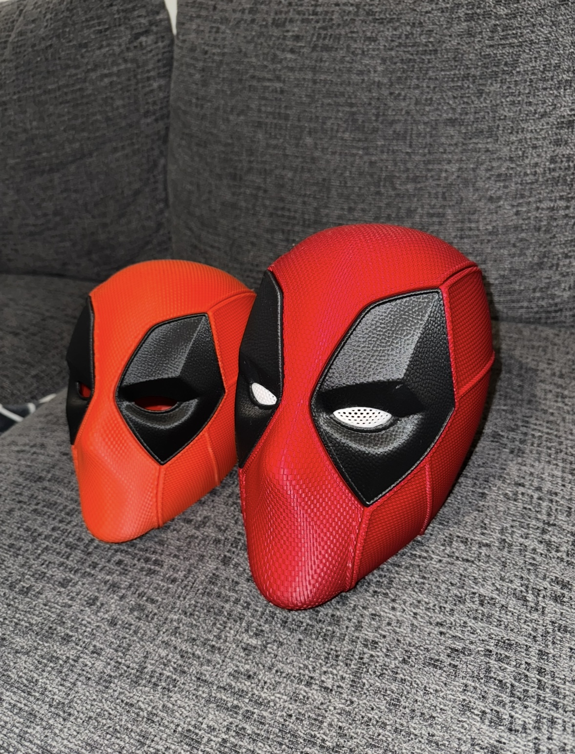 Medium red 3D printed helmet, side view